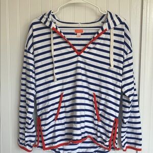 J. Crew Tipped V-neck hoodie in striped Mariner cloth